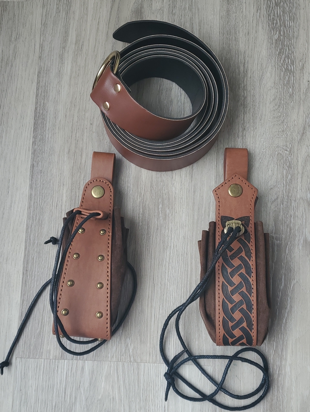 3 Pieces - Fantasy Brown Faux Leather Belt and Accessory Set
